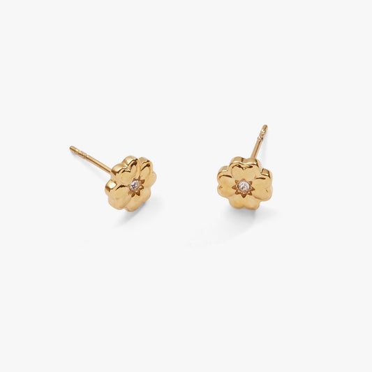 a pair of gold earrings with diamonds