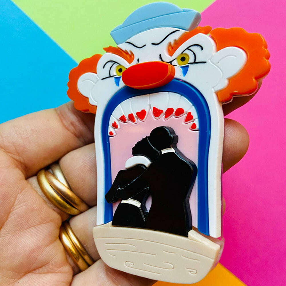 Creepy Funfair Collection - Scary Clown Tunnel Acrylic Brooch by Makokot Design