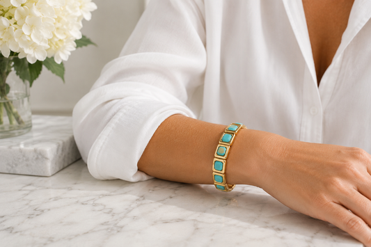 Square Turquoise Bead Gold Bracelet