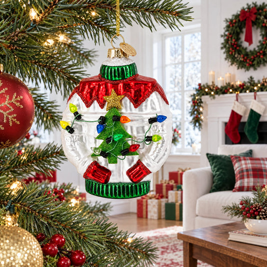 Ugly Christmas Sweater with Multicolor Light Glass Christmas Ornament