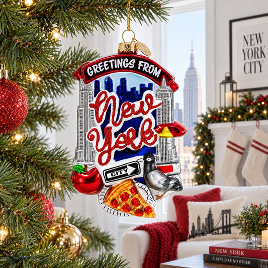 Iconic New York Landmarks Glass Christmas Ornament
