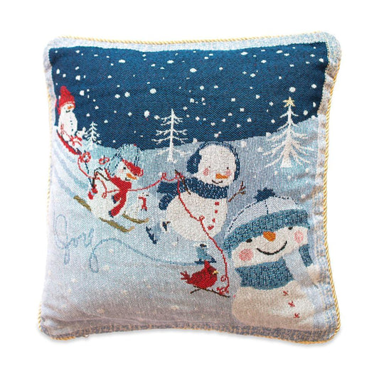 Set of 2 Snowmen Enjoying Winter Sport Parade Christmas Throw Cushion Pillow Covers