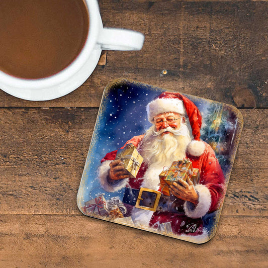 Santa Claus Wooden Cork Coasters Gift Set of 4 by G. Debrekht - Santa Christmas Decor - 8199442C-S4