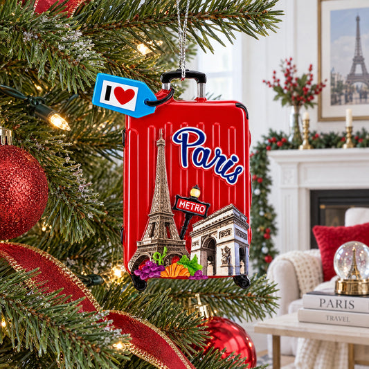 Paris Travel Souvenir Suitcase Eiffel Tower Resin Christmas Ornament
