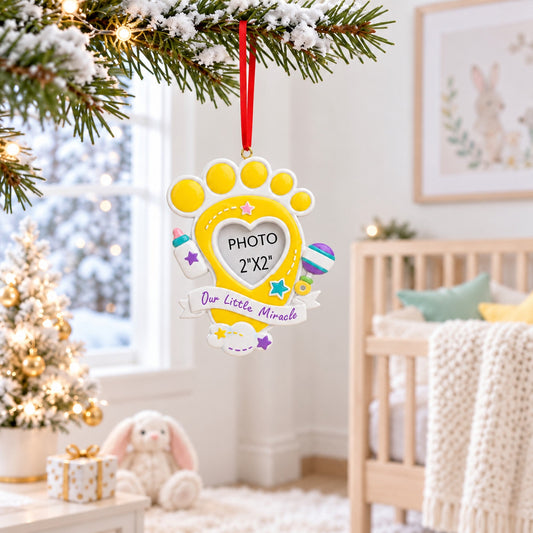 Our Little Miracle Baby Footprint Picture Frame Resin Christmas Ornament