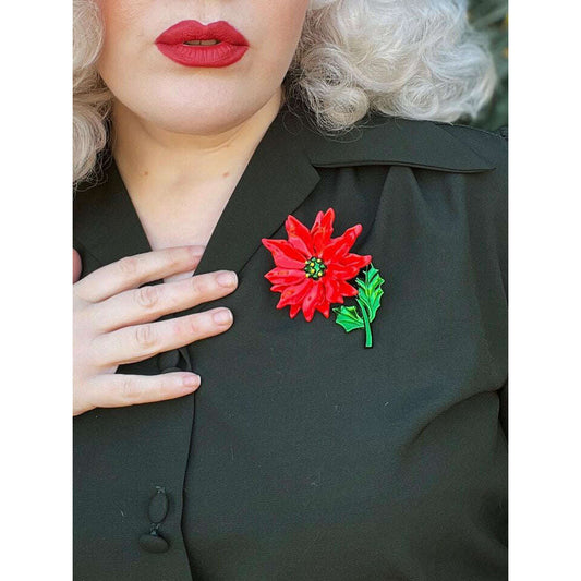 Enamel Poinsettia Statement Brooch by Lipstick & Chrome