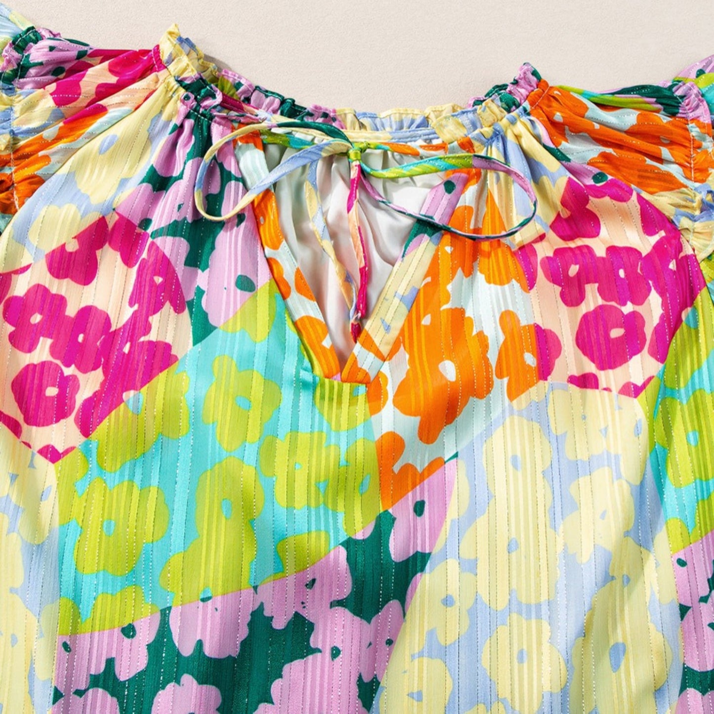 Multicolour Leopard Flutter Sleeve V Neck Crinkled Blouse