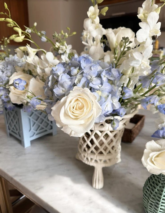 White Lattice Footed Planter