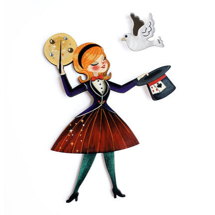 Magician with Dove Brooch by Laliblue – Retro Kitschy Statement Brooch for Collectors