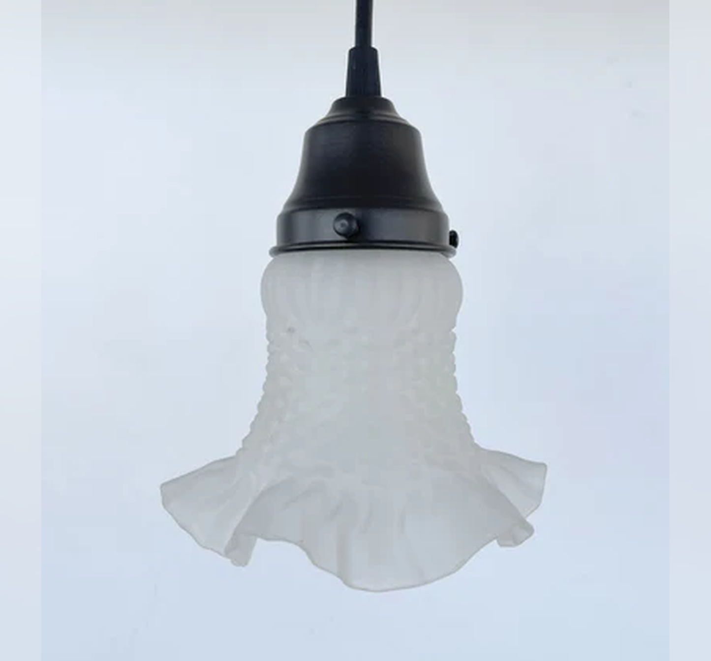 Delicate HOBNAIL RUFFLE 1950's Antique Frosted Glass Pendant