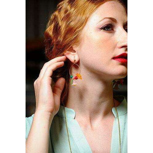 Flowered Hoop Earrings Halloween Brooch by Laliblue