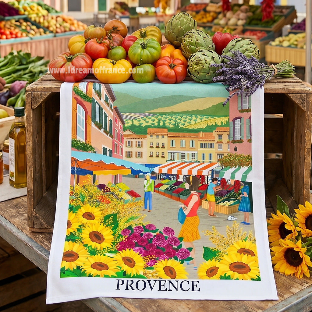 French kitchen towel - Printed cotton - Provence Street Market | Label France