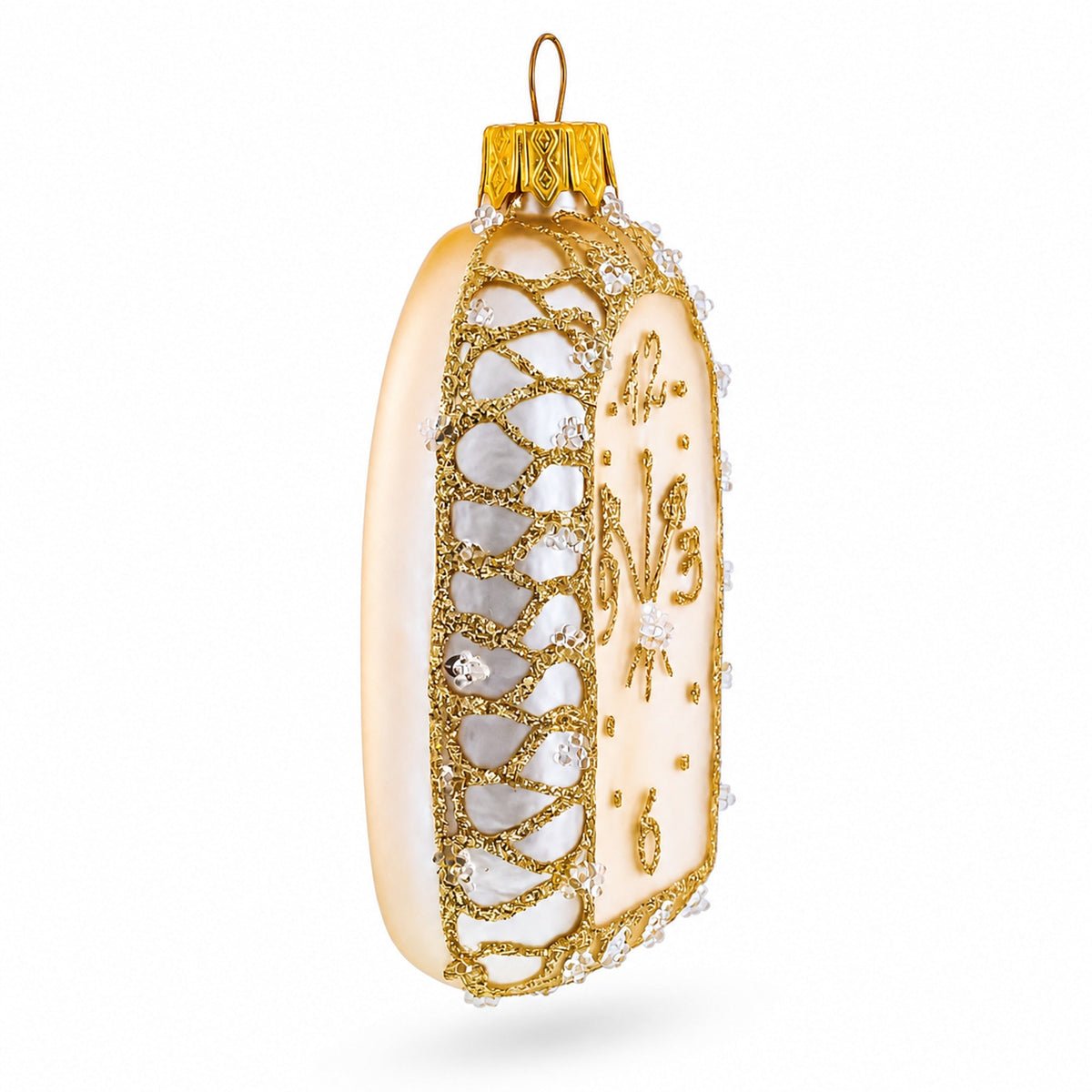 Vintage Gold Lace Clock Glass Christmas Ornament