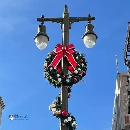 Pre-Decorated Christmas Wreath with Warm White Lights Red/White/Silver