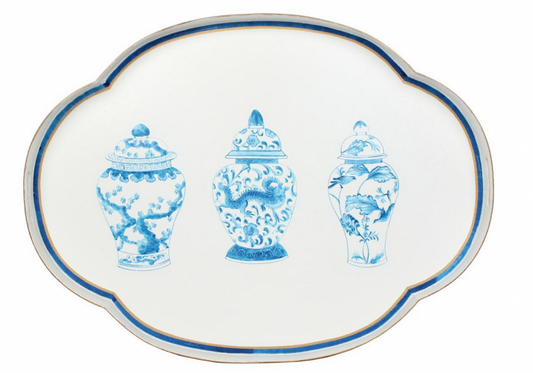 IVORY & BLUE GINGER JAR SCALLOPED TRAY TABLE