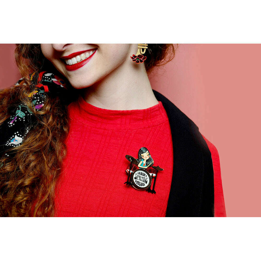 Girl playing drums brooch by Laliblue