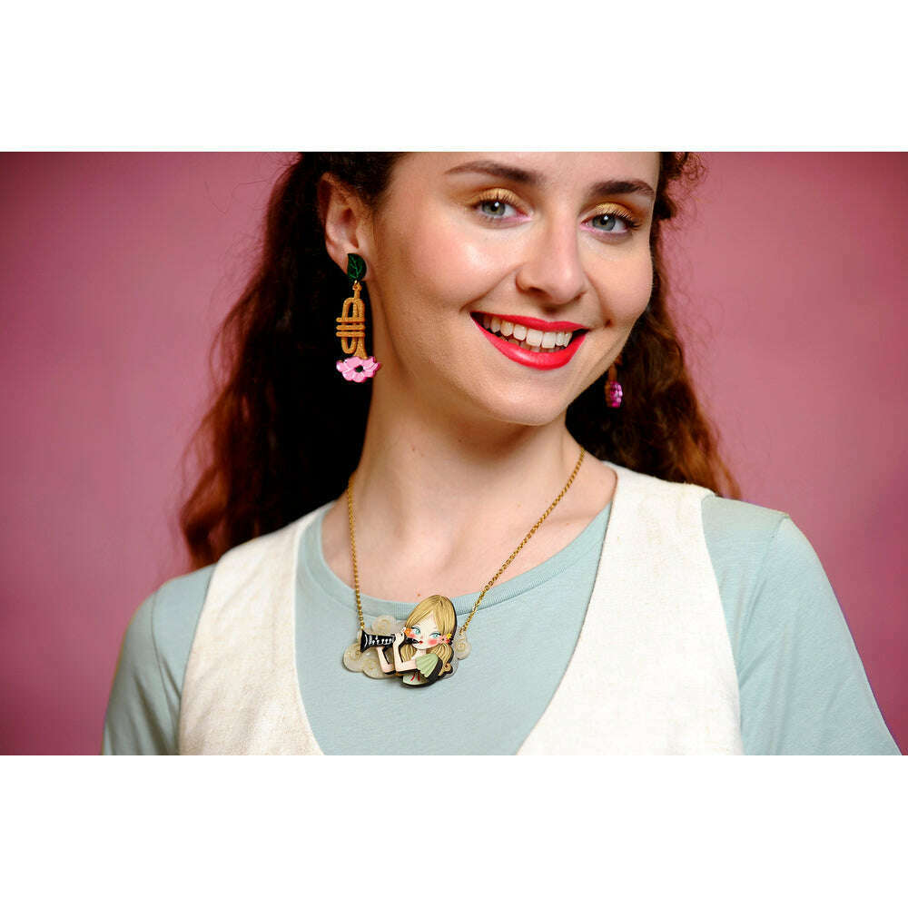 Girl playing the clarinet Necklace by Laliblue
