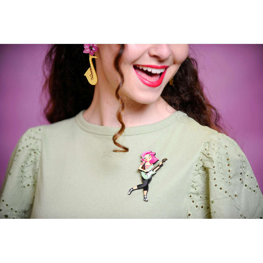 Girl playing the electric bass Brooch by Laliblue