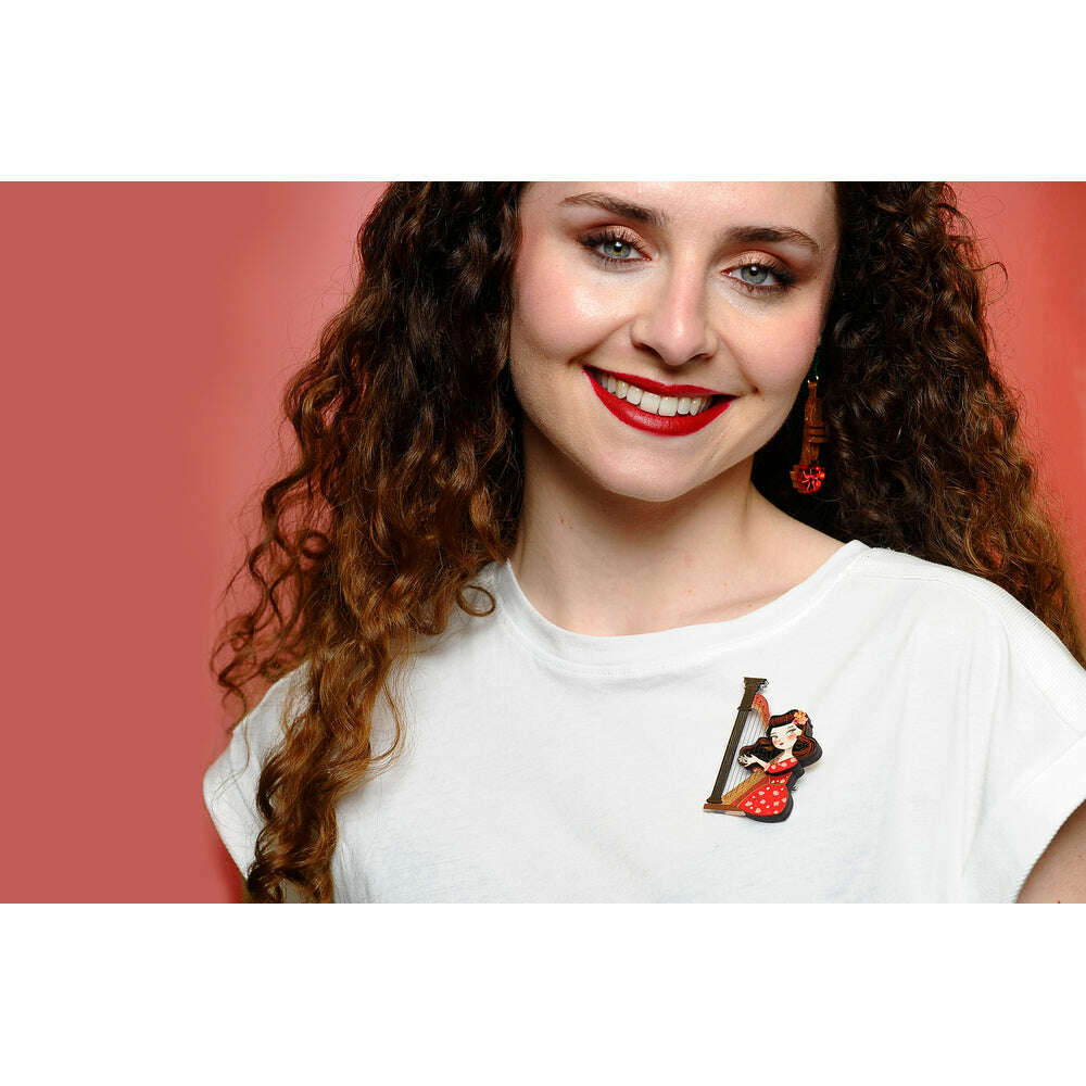 Girl playing the harp Brooch by Laliblue