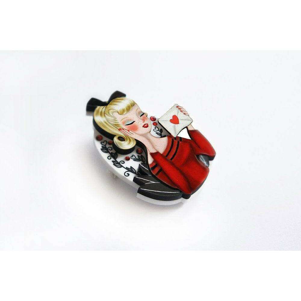 Girl with Love Letter Valentine Brooch by Laliblue