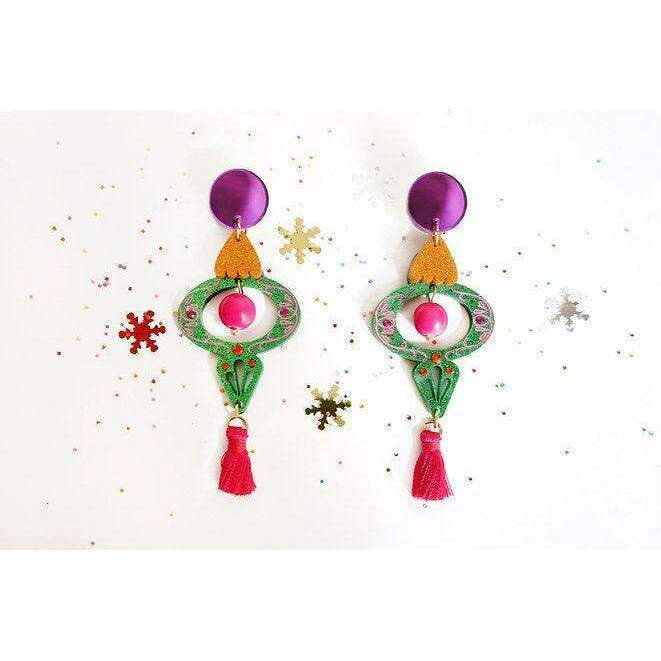 Green Christmas Ornament Earrings by Laliblue