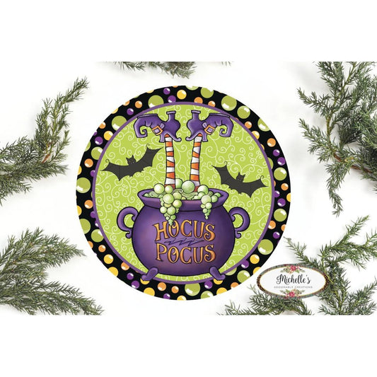 Hocus Pocus Witch Leg Cauldron Sign