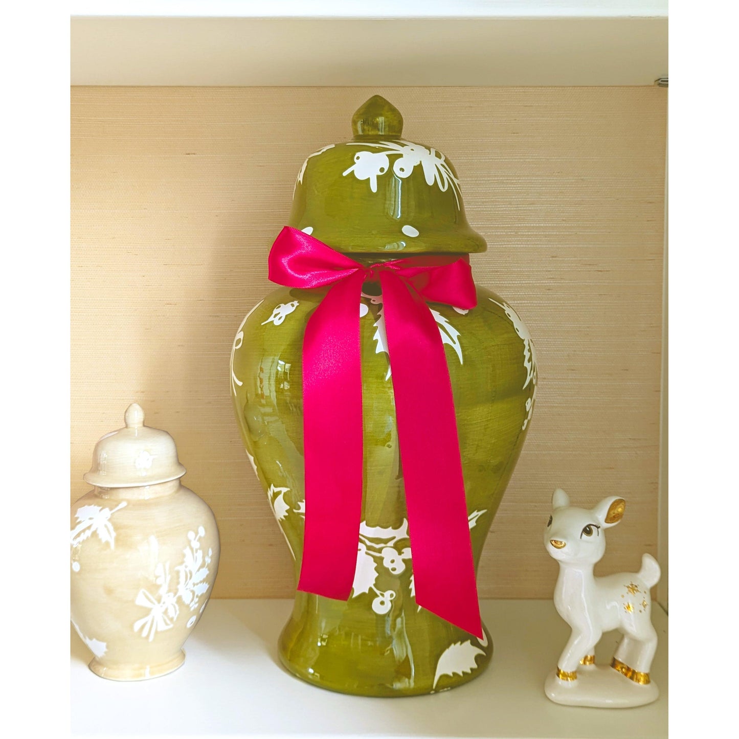 Deck the Halls Ginger Jars in Moss Green