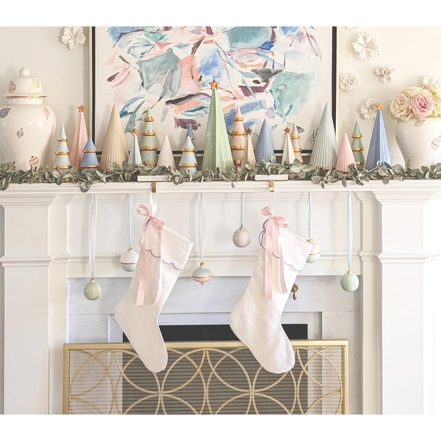 Sea Glass Fluted Christmas Trees with 22K Gold Brushstroke Accent