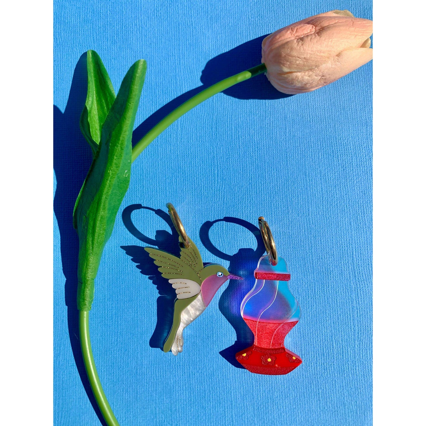 Hummingbird & Feeder Acrylic Statement Earrings