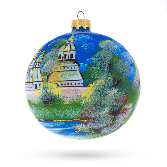 Winter Church Scene Glass Ball Christmas Ornament 4 Inches