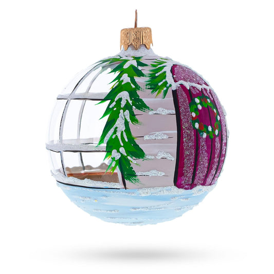 Santa Peeking Through House Window Glass Ball Christmas Ornament 3.25 Inches
