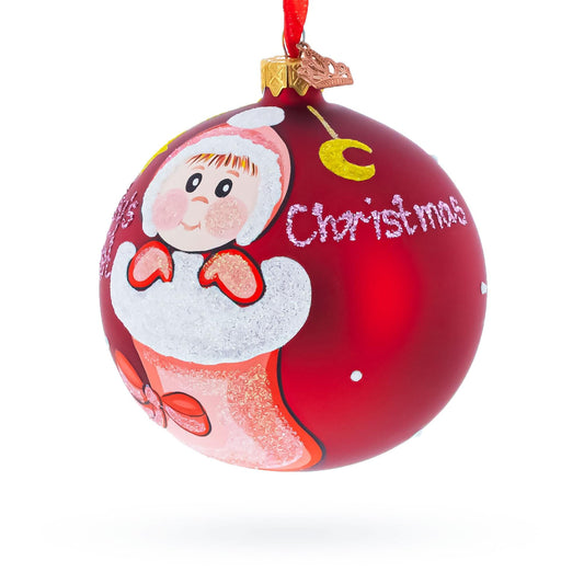 Girl in Stocking Glass Ball Baby's First Christmas Ornament 4 Inches