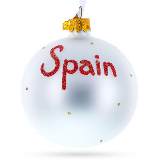 Flag of Spain Glass Ball Christmas Ornament 3.25 Inches