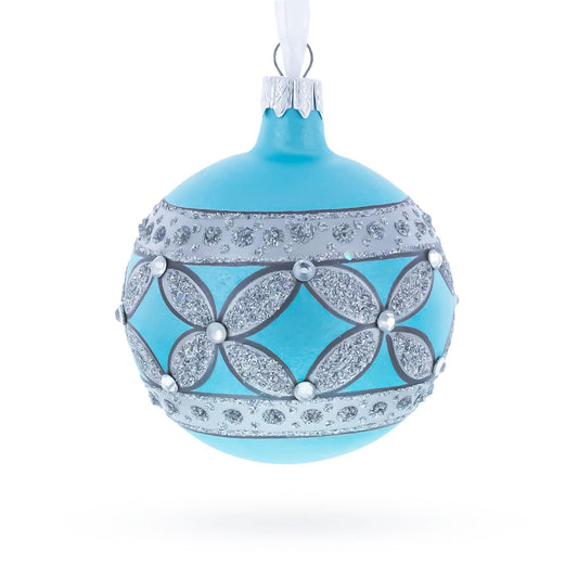 American Art Nouveau Cross with Diamonds Glass Ball Christmas Ornament 3.25 Inches