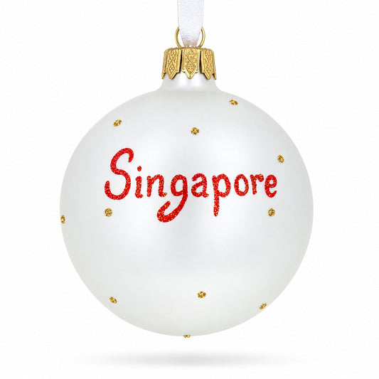 Flag of Singapore Glass Ball Christmas Ornament 3.25 Inches
