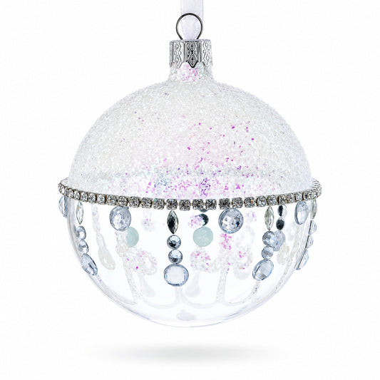 Diamond Chandelier on a Crystal Clear Glass Ball Christmas Ornament 3.25 Inches