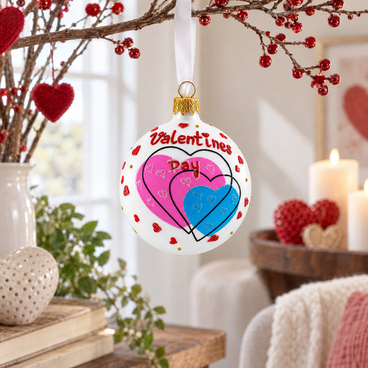 Valentine's Day Colorful Hearts Design Glass Ball Christmas Ornament 3.25 Inches