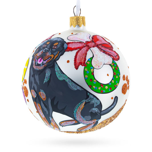 Rottweiler Gifts Glass Ball Christmas Ornaments 4 Inches