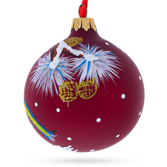 Jolly Puppy in Santa Hat Glass Ball Christmas Ornament 3.25 Inches