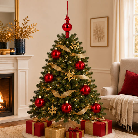 Set of 4 Glossy Red Glass Ball Christmas Ornaments 4 Inches (008)