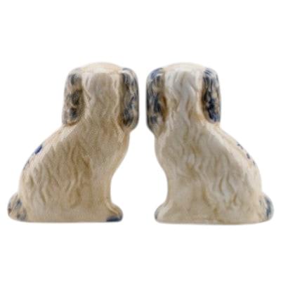DFP Staffordshire Blue & White Floral Chinoiserie Dogs Pair Small Figurines