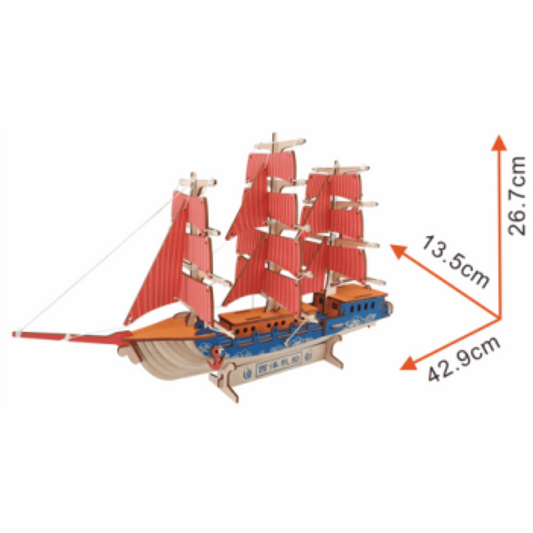 Sailing Ship Model Kit - Wooden Laser-Cut 3D Puzzle (77 Pcs)