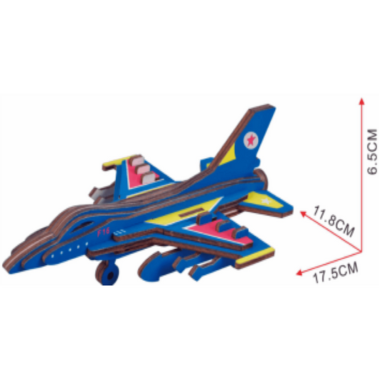 F-16 Fighter Plane Model Kit - Wooden Laser-Cut 3D Puzzle (23 Pcs)