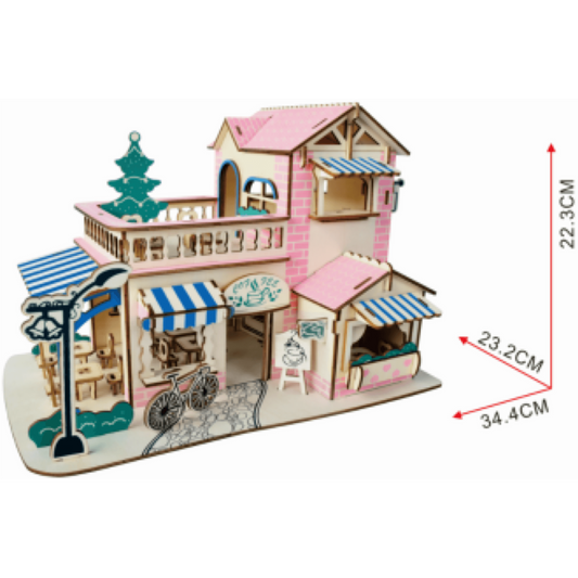 Coffee Shop Building Model Kit - Wooden Laser-Cut 3D Puzzle (161 Pcs)