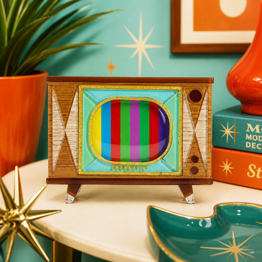 Tune In Customizable Retro TV Brooch by Lipstick & Chrome