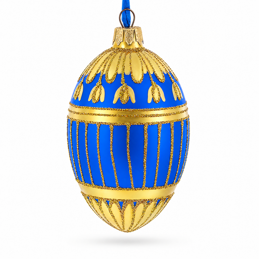 1885 Blue Enamel Ribbed Royal Egg Glass Ornament 4 Inches