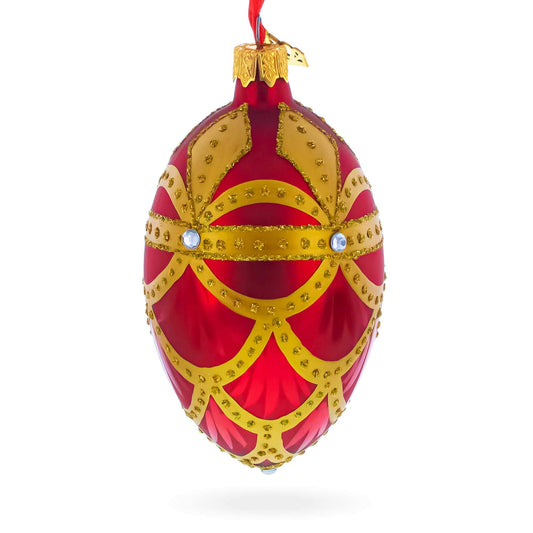 Gold Trellis on Red Egg Glass Ornament 4 Inches