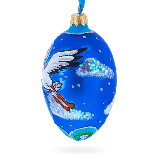 Newborn Baby Boy Egg Glass Ornament 4 Inches