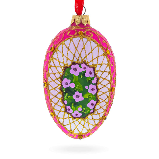 Romantic Doves in Floral Glass Egg Ornament 4 Inches