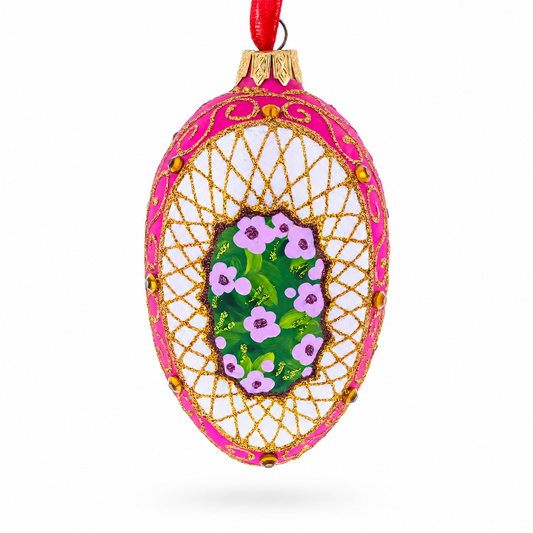Romantic Doves in Floral Glass Egg Ornament 4 Inches